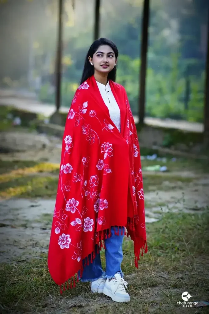 red winter shawl